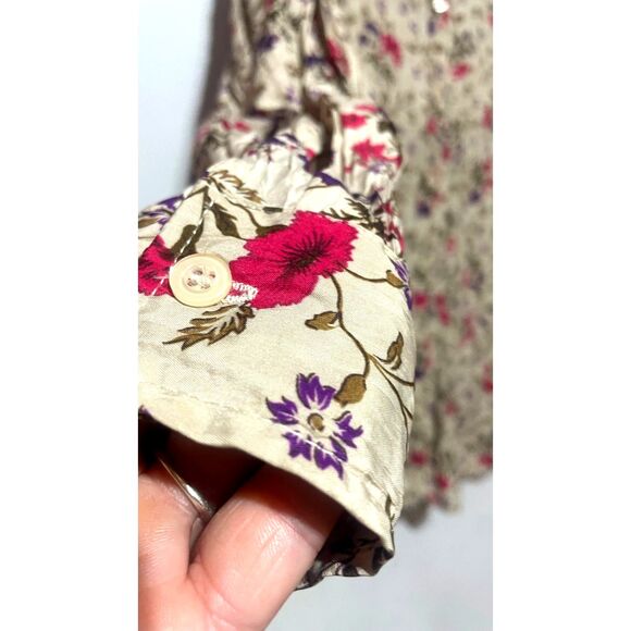 JMS Crinkle Gauze Floral Long Sleeve Button Down Shirt Blouse Large - Picture 7 of 7